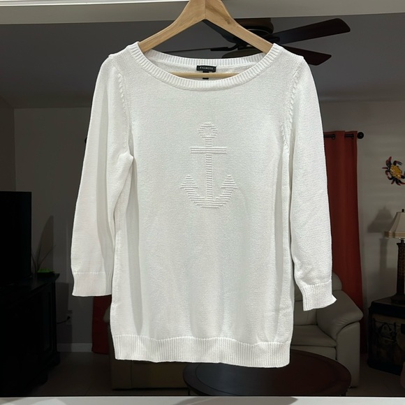 Talbots Nautical White 3/4 Length Sleeve Sweater Size M - Picture 1 of 5
